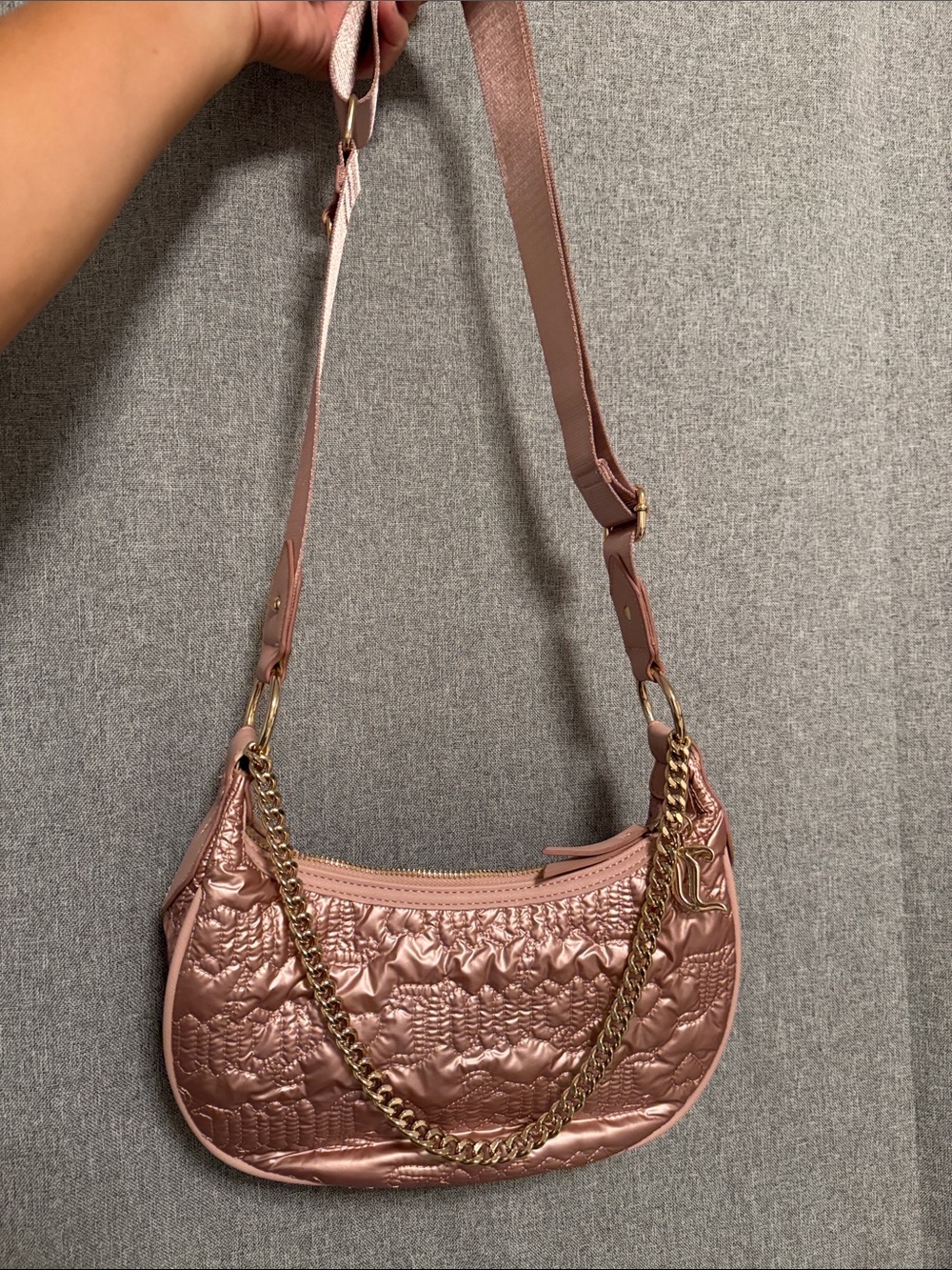 JUICY COUTURE Quilted Metallic Pink Shoulder Bag with Chain Strap